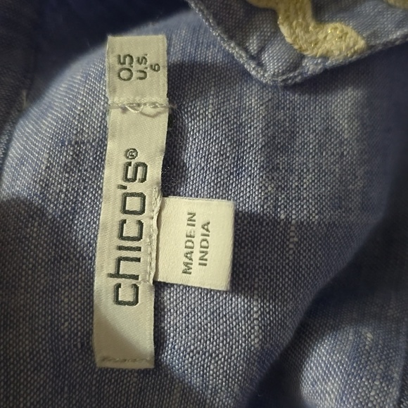 Chicos Linen Embrioderd Tunic Top Blue with White Accents Size 0.5 (6) - Picture 9 of 10